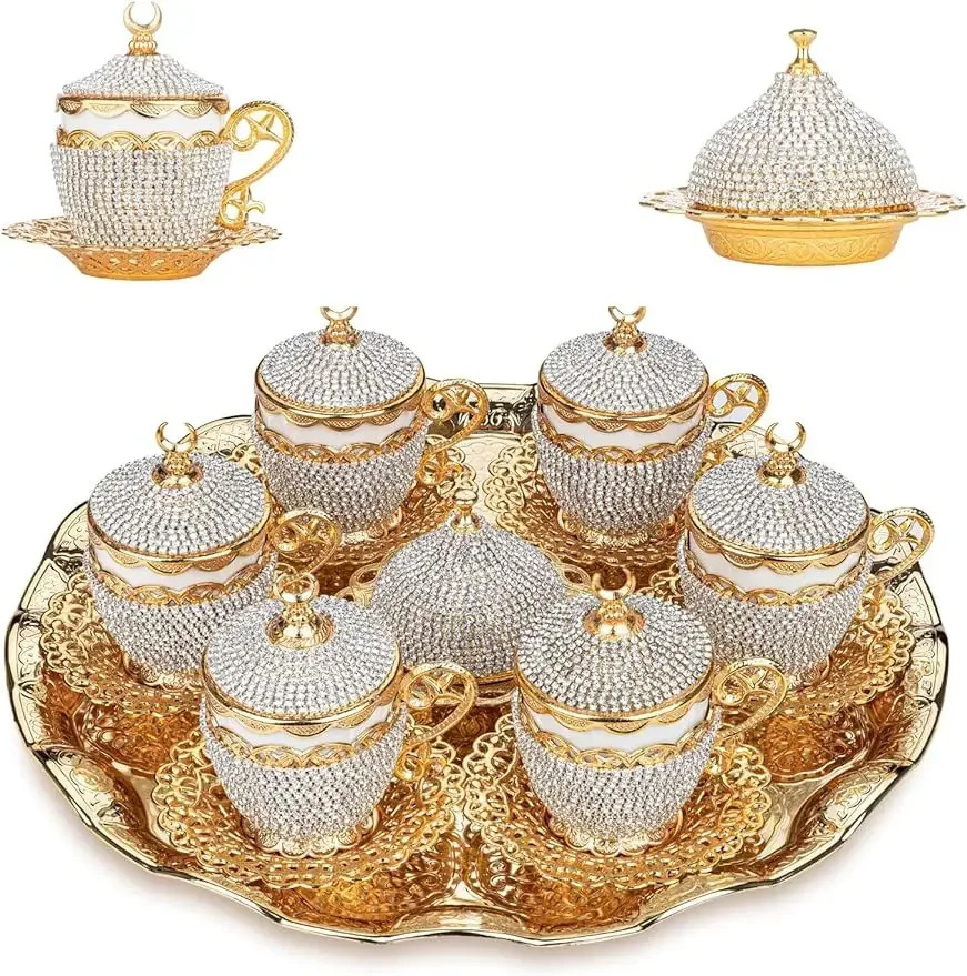 Alisveristime 27 Pc Ottoman Turkish Greek Arabic Coffee Espresso Serving Cup Saucer Crystal Set 240529