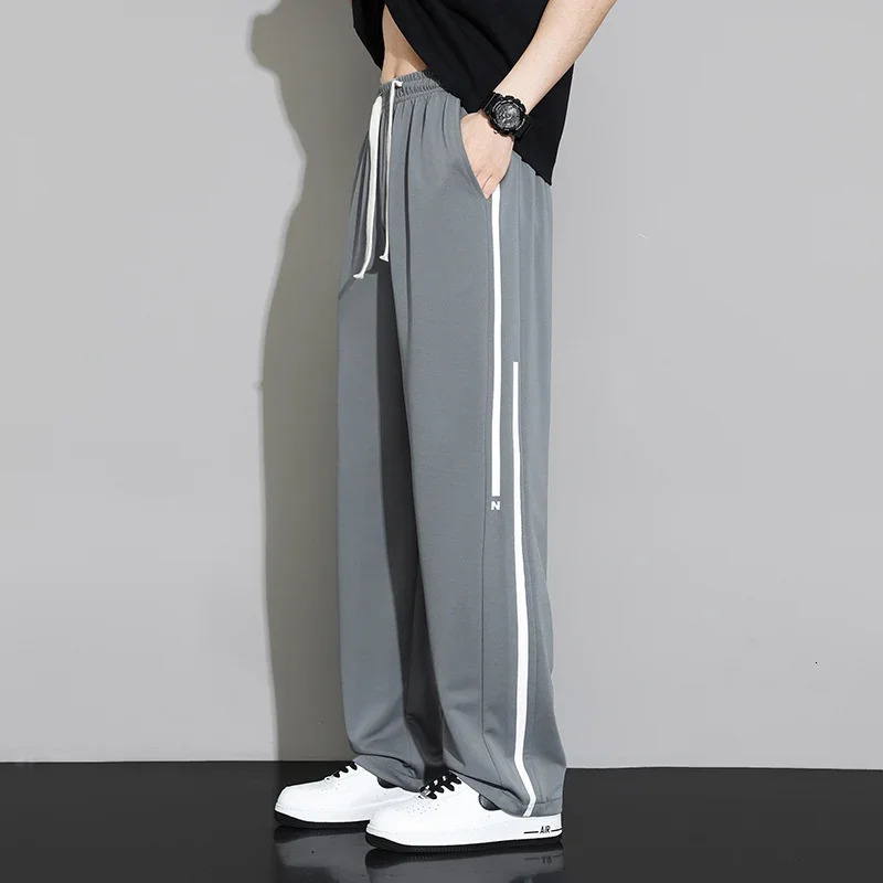 Summer Sweatpants Men Joggers Wide Leg Pants Neutral Breathable Loose Outdoor Quick Drying Fabric Fashion Casual Trousers 240527