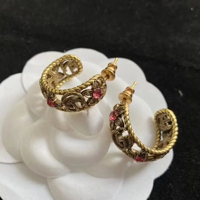 New Designer Diamonds Letters Brand Stud Earrings Retro Vintage Copper Colorful Crystal Stone Ear Rings Jewelry for Women Party with Gift Box Wholesale Retail