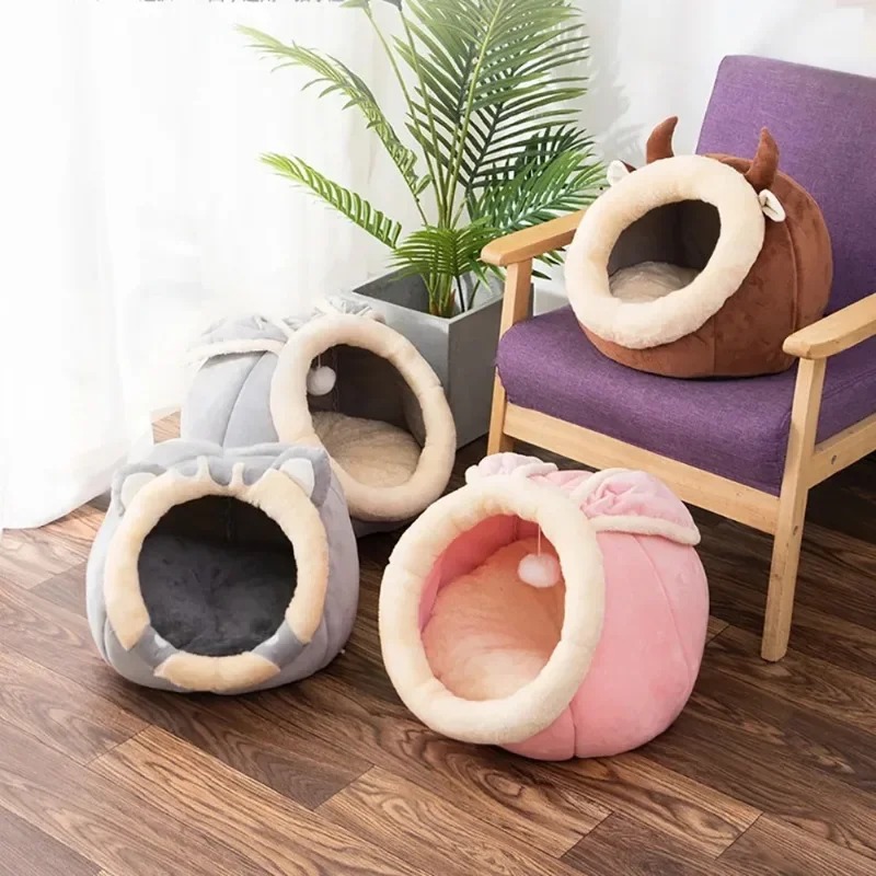 2025 new Bed Kennel Nest Round Pets Sleeping Cave Beds Pet Basket Cozy Kitten Lounger Cushion Cat Tent Dog House