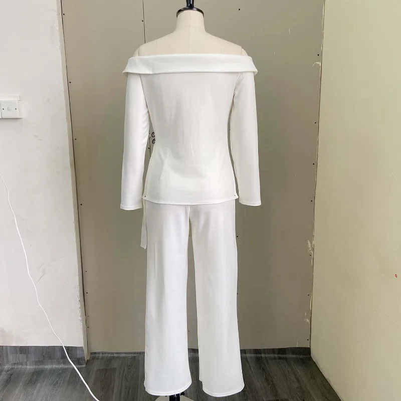 Spring Autumn Winter Pants Suits White Yellow Chic Off Shoulder Blazer Pant Work Women Set Fashion Blazers Suit Streetwear 240529