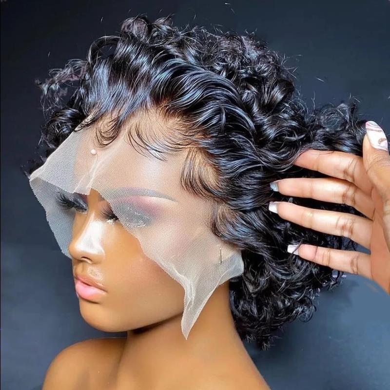 Pixie Cut Short Curly Human Hair Wigs 13X3 Bob Water Wave Transparent Lace Wig For Women Pre Plucked Bhdtl