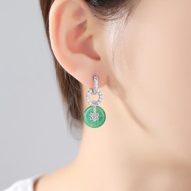 Sparkg Green Jade Dangle Earrings: Sterg Sier, Micro Sapphire, Jewelry