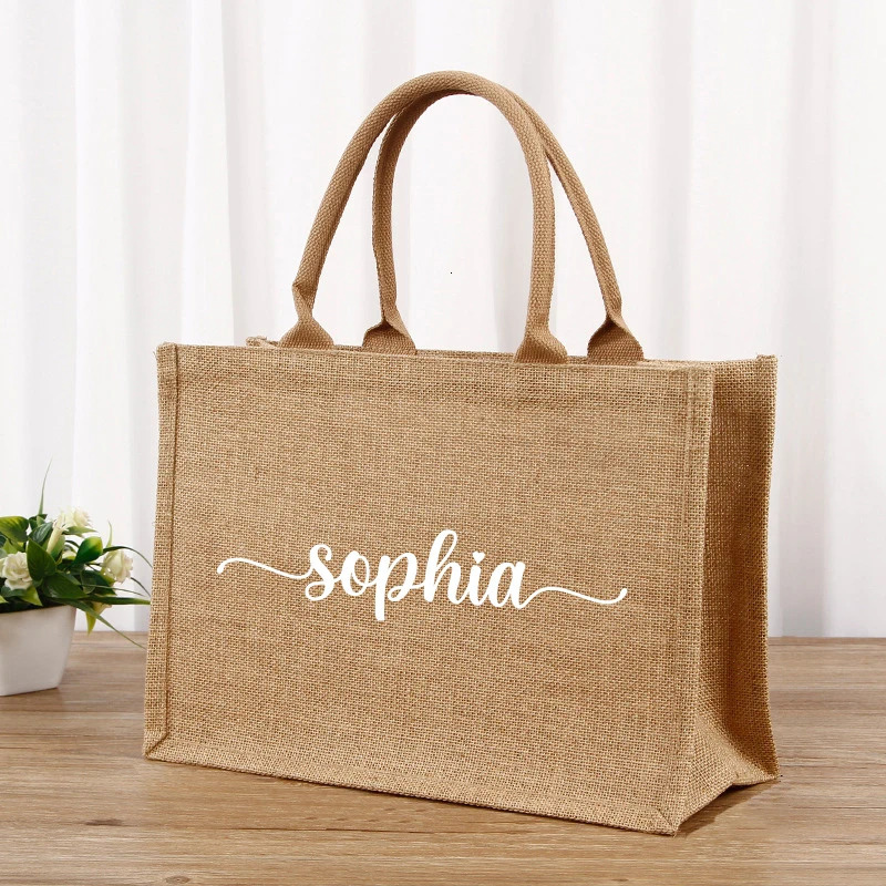 Custom Name Jute Shopping Bag Women Handbag With Handle Waterproof Large Capacity Sundries Storage Personalized Gift Bags 240520bj