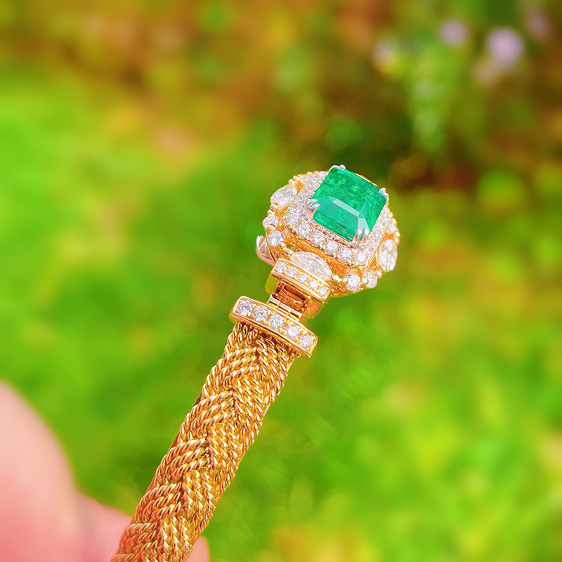 2024 Choucong Handmade Elegant Weave Bangle Vintage Jewelry 18K Gold Fill Princess Cut Emerald 5A Zircon CZ Diamond Party Women Wedding Bracelet Gift