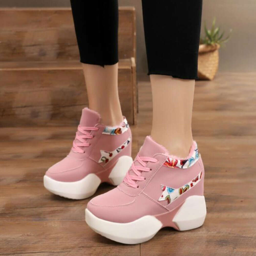 Heel Women Inner Heightening Sports Fashion Flower Wedge Female Sport Shoes Student Sneakers Autumn winter W504