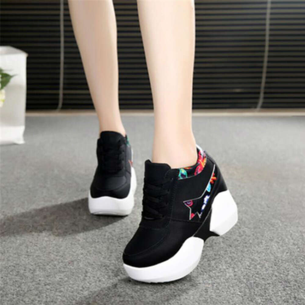 Heel Women Inner Heightening Sports Fashion Flower Wedge Female Sport Shoes Student Sneakers Autumn winter W504