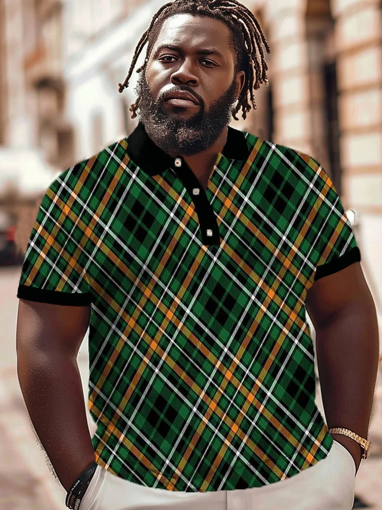 ZOOY L9XL Mens Plus Size Chest 202cm Summer Personalized Plaid Pattern Short sleeved Polo Shirt Tshirt 240523