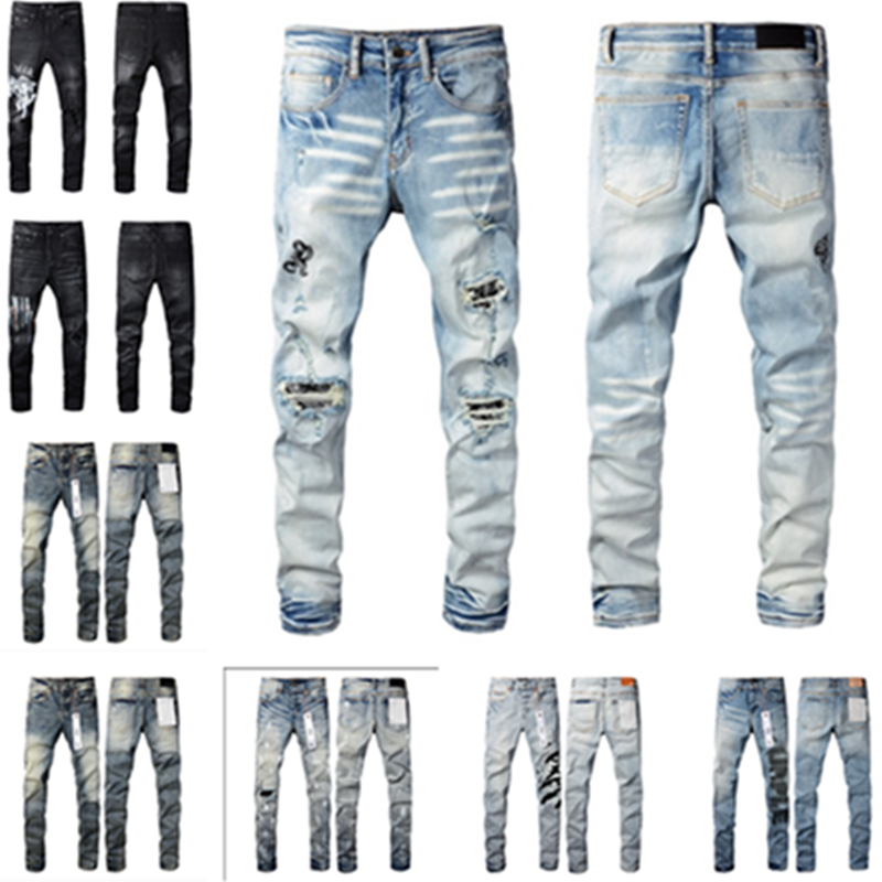 Mens Jeans Distressed Ripped Biker Slim Fit Motorcycle Biker Denim Designer Hip Hop Men Jeans 2024 Hot Sell