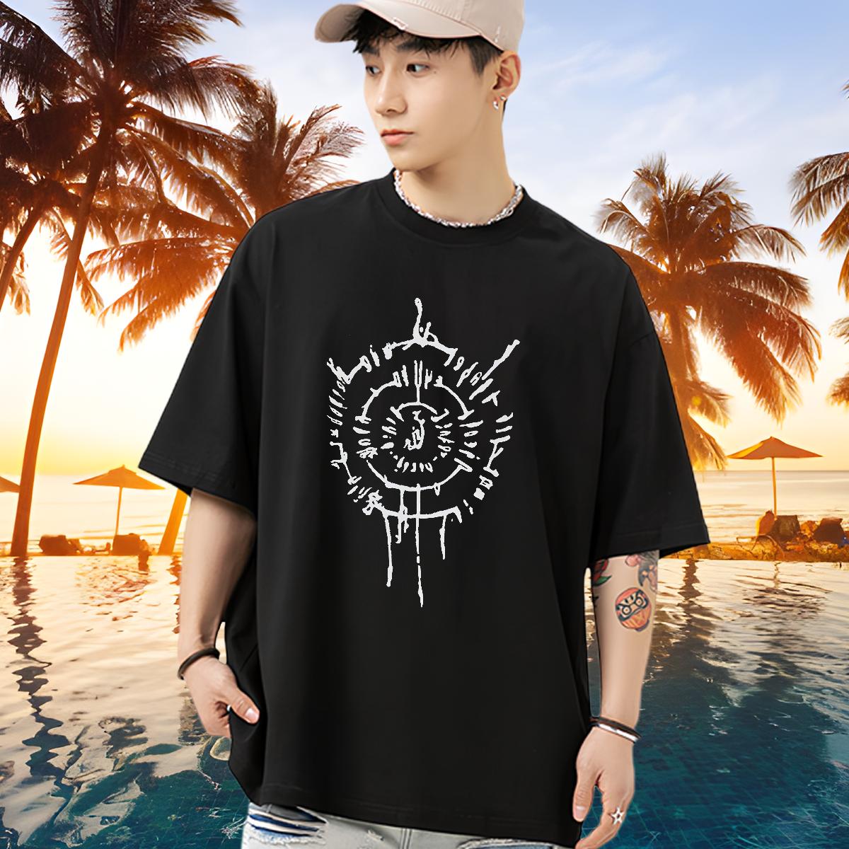 DIY Men's High Street Hip Hop Crew Neck Short Sleeve Cotton Men's T-shirt Designer Fashion Custom Top Shirt Black and White