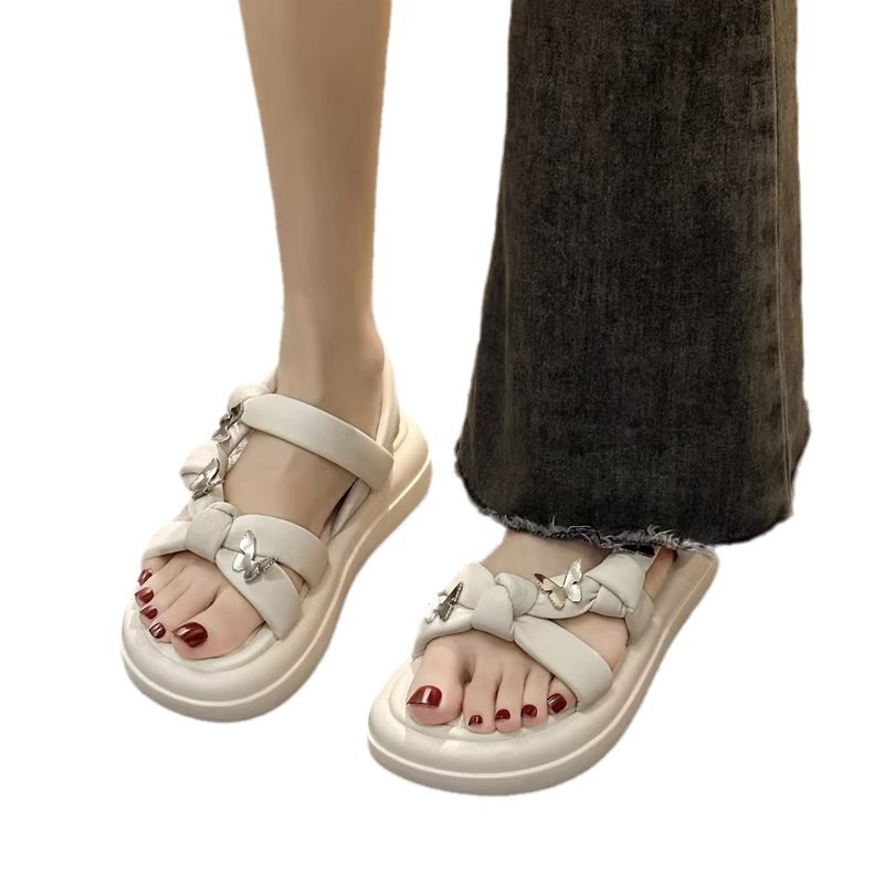 Fairy 2024 Matching Summer Style Skirt Butterfly Fashion Roman Beach Shoes Versatile Not Tired Soft Thick Sole Sandals for Women Lhshoe