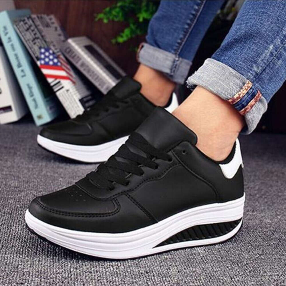 NEW Women Breathable Waterproof Wedges Platform Vulcanize Woman Sneakers Leather Casual Shoes Tenis Feminino W35
