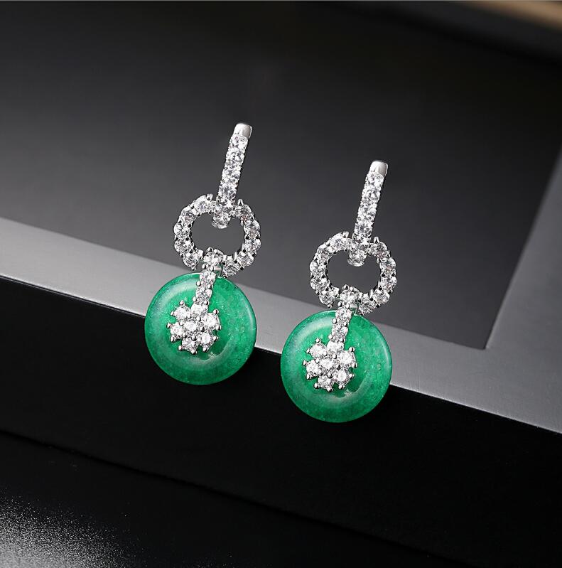 Sparkg Green Jade Dangle Earrings: Sterg Sier, Micro Sapphire, Jewelry