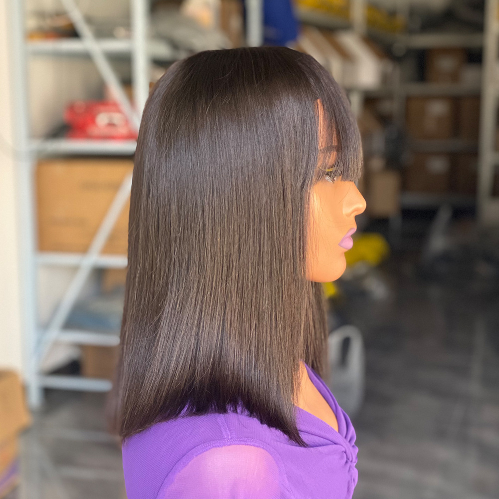 2x4 Lace Front Human Hair Wigs 12 Inch Brazilian Smooth Straight 180% Density Short Bob Wigs for Black Women