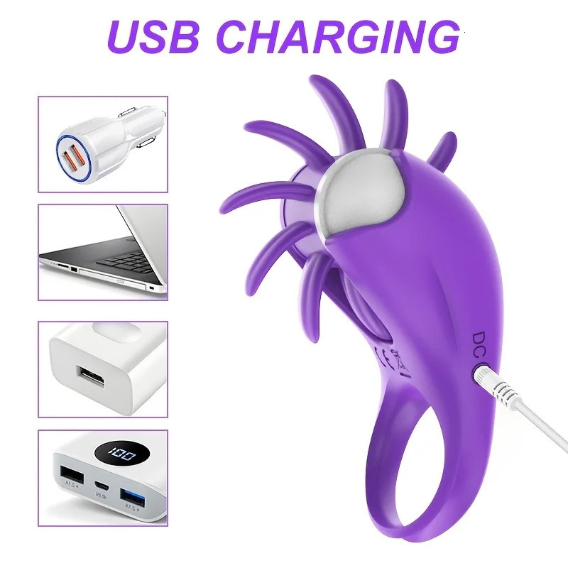 Male Penile Ring Rotating Vibrator Couple Sexual Toys Female Vaginal G-spot orgasmic licking Clit Stimulator Cock Sperm Locking 240516
