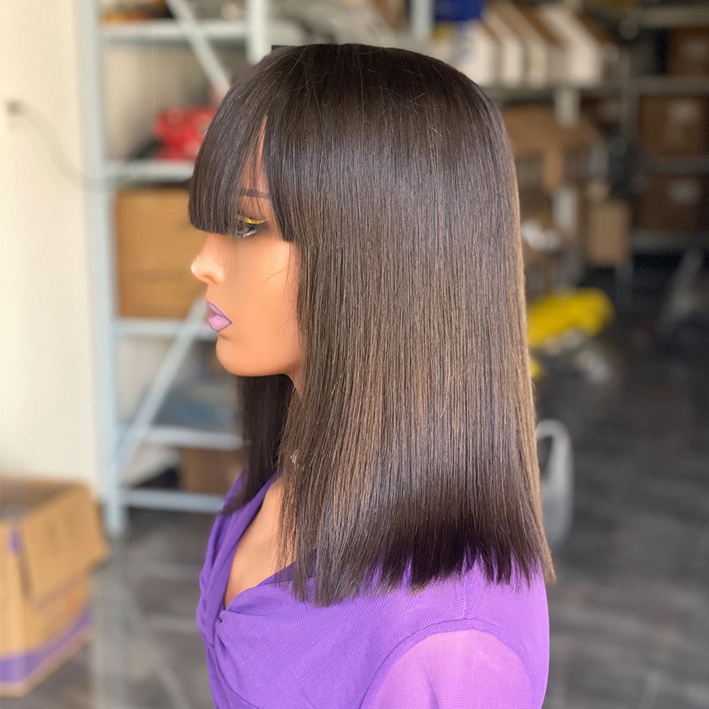2x4 Lace Front Human Hair Wigs 12 Inch Brazilian Smooth Straight 180% Density Short Bob Wigs for Black Women