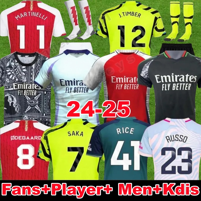 23 24 25 Football Jersey Fans Player version SMITH ROWE RICE Soccer Jerseys HAVERTZ G. JESUS SAKA 2024 2025 ODEGAARD MARTINELLI SALIBA ARSen Football Shirt Men Kids