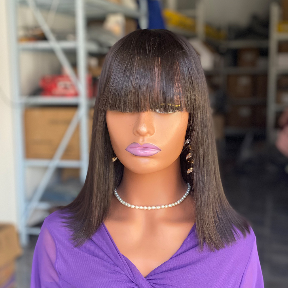 2x4 Lace Front Human Hair Wigs 12 Inch Brazilian Smooth Straight 180% Density Short Bob Wigs for Black Women