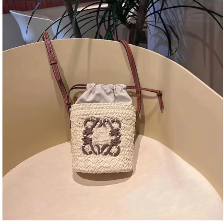 French Straw Bag Hand Woven Women's Bucket Bag One Shoulder Crossbody Bag Summer