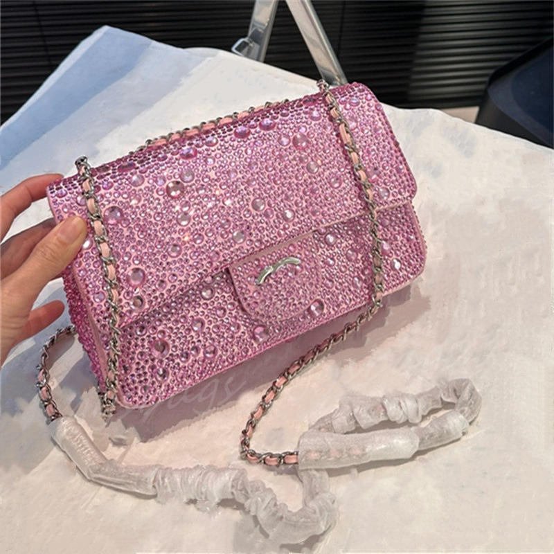 202 New Women's Water Diamond Shoulder Bag Mini Cross Phone Bag Sparkling Diamond Beads Designer Bag Wallet