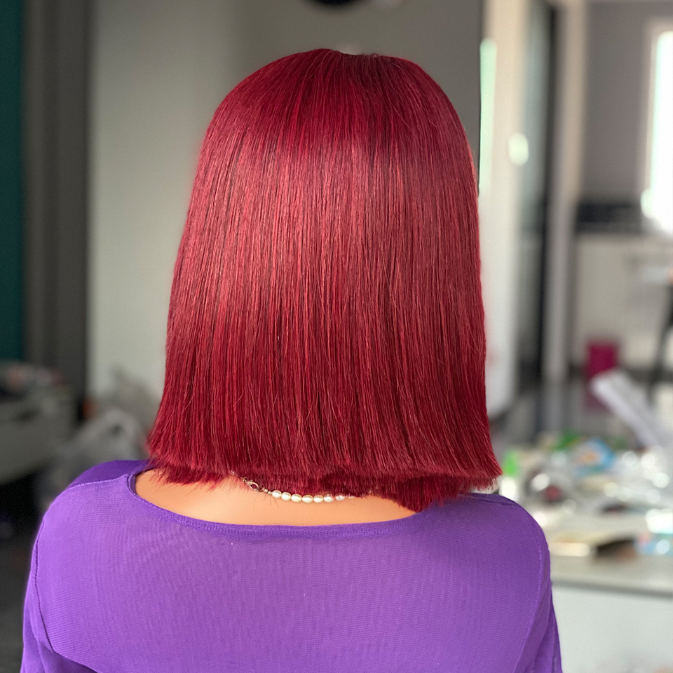 13x4 Top Swiss Lace Double Drawn Bone Straight Human Hair Wig 180 Density European American and African Women Wig Wine Red Wigs