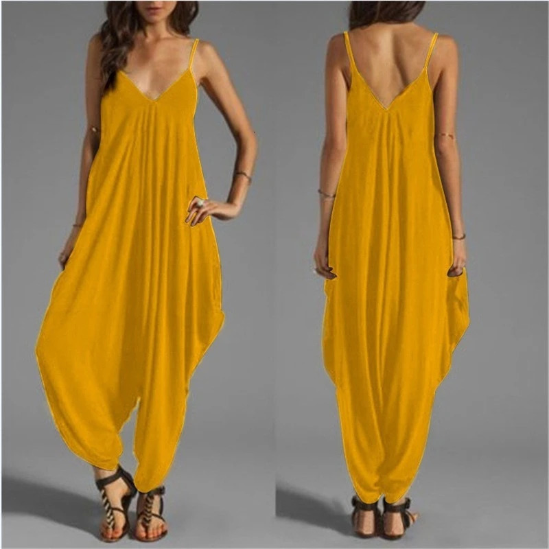 Women Casual Sleeveless Jumpsuits Summer Deep VNeck Onepiece Solid Long Rompers Plus Size Loose Pants Playsuits 240527