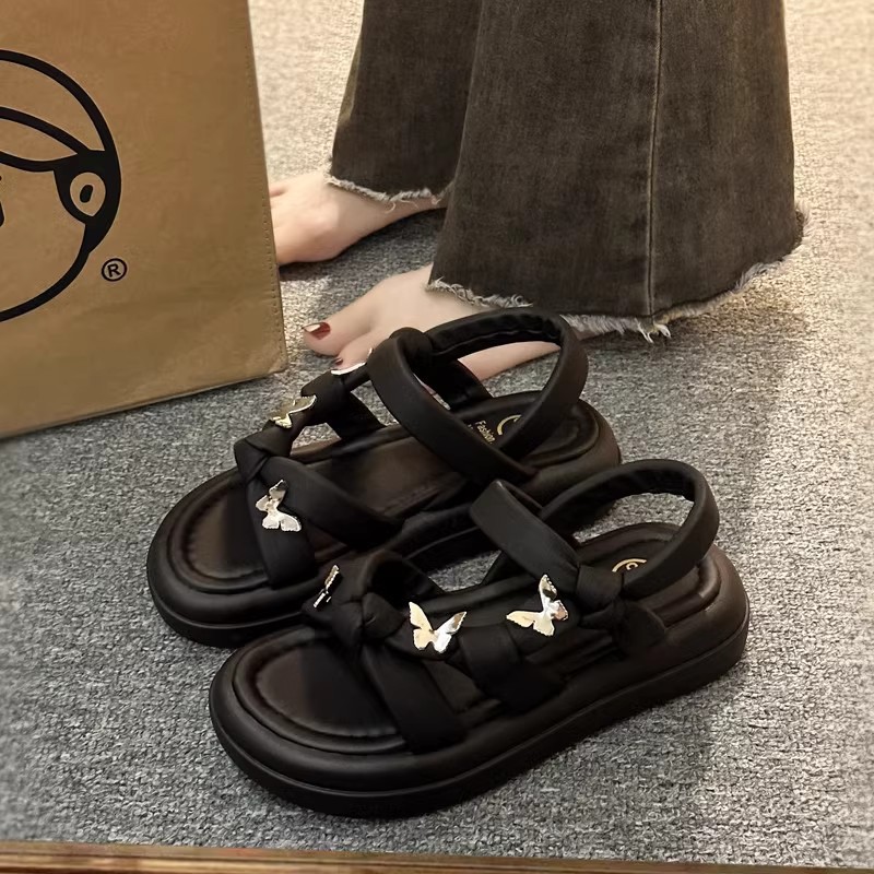 Fairy 2024 Matching Summer Style Skirt Butterfly Fashion Roman Beach Shoes Versatile Not Tired Soft Thick Sole Sandals for Women Lhshoe
