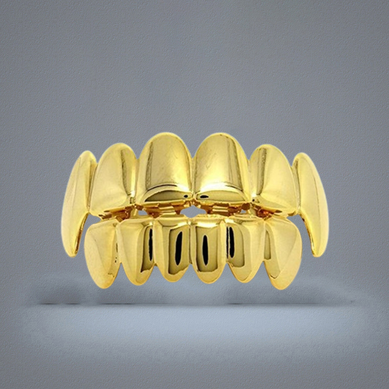 Hip Hop 18K Gold Plated Vampire Fangs Top and Bottom Grillz Your Teeth for Men Women Halloween Clown Party Gifts