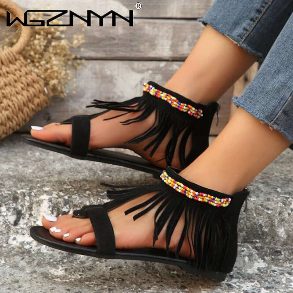2024 For Women Ladies Chunky High Heel Back Zipper Tassel Fish Mouth Size 43 Womens Sandals Wide Width