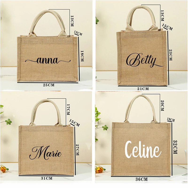 Custom Name Jute Shopping Bag Women Handbag With Handle Waterproof Large Capacity Sundries Storage Personalized Gift Bags 240520bj
