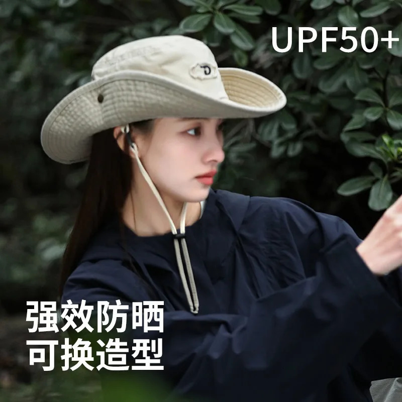 Retro Women Bucket Hat Letter Embroidery Cotton Wash Western Cowgirl Hat Breathable Foldable Outdoor Hiking Large Brim Sun Hat 240601