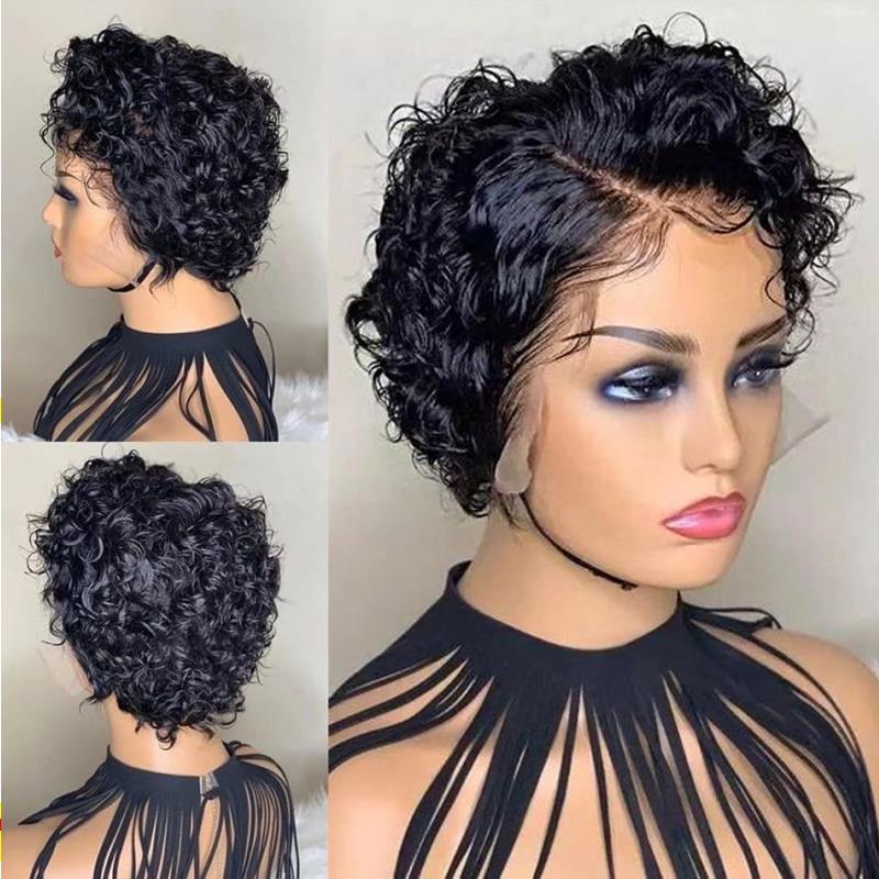 Pixie Cut Short Curly Human Hair Wigs 13X3 Bob Water Wave Transparent Lace Wig For Women Pre Plucked Bhdtl