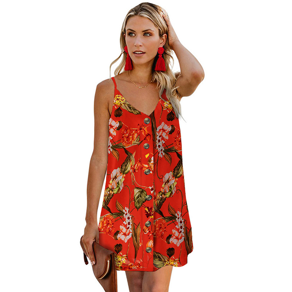 Women Summer Dresses 2024 Strappy Button V Neck Sleeveless Beach Sundress Casual Swing A Line Short Mini Dress