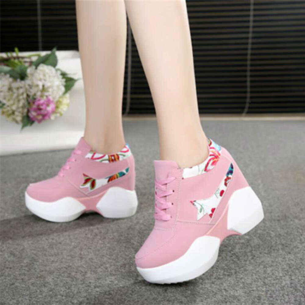 Heel Women Inner Heightening Sports Fashion Flower Wedge Female Sport Shoes Student Sneakers Autumn winter W504