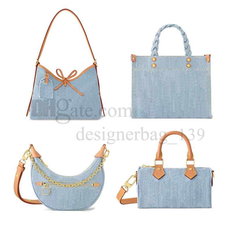 Sky denim designer tote bag women crossbody Shoulder Bags vintage underarm hobo leather light cowboy wer lady handbags