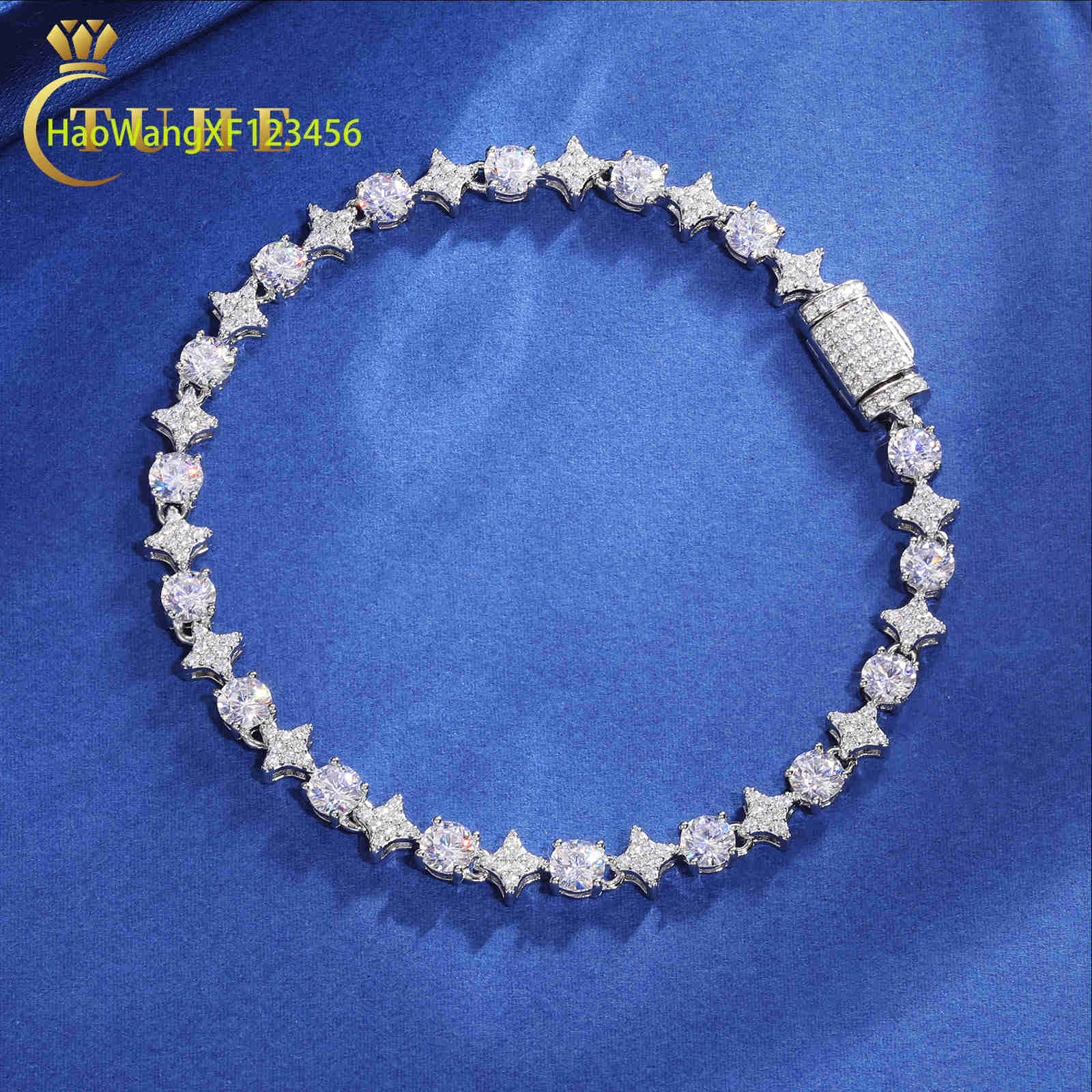 Birthday Valentine Jewelry 6mm White Gold Sterg Sier VVS Moissanite Dia Iced Out Star Tennis Bracelet For Women Men