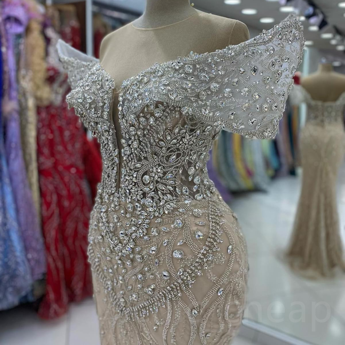 2024 Aso Ebi Plus Size Illusion Mermaid Prom Dress Beaded Crystals Evening Formal Party Second Reception 50th Birthday Engagement Thanksgiving Gowns D
