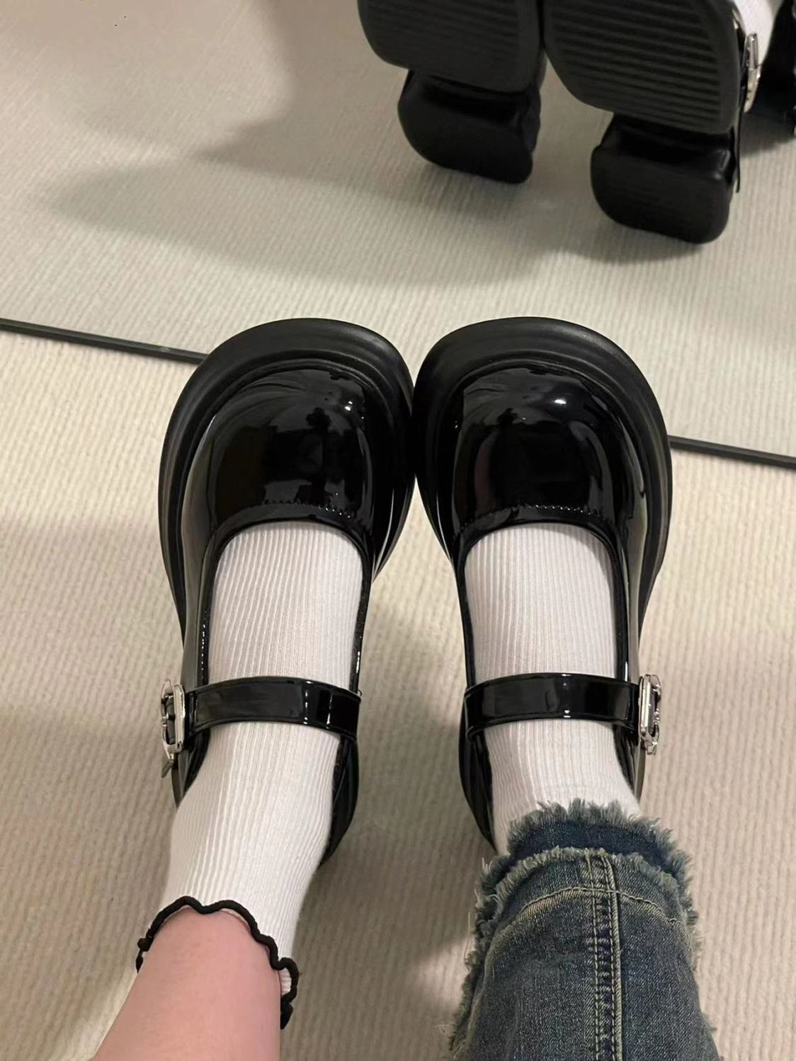 high heels style and British thick soles Mary Jane women's summer new round toe French small leather shoes free of postage for children Lhshoe