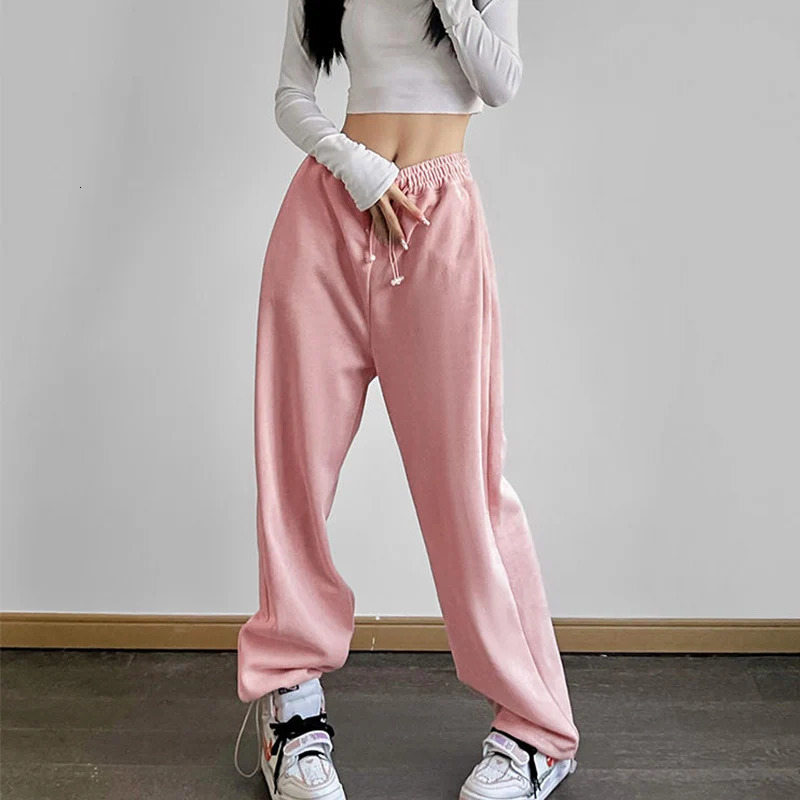 Y2K Pink Baggy Jogger Sweatpants Women Hippie Streetwear Oversize Sports Pants Casual Solid Wide Trousers Harajuku Korean Style 240530