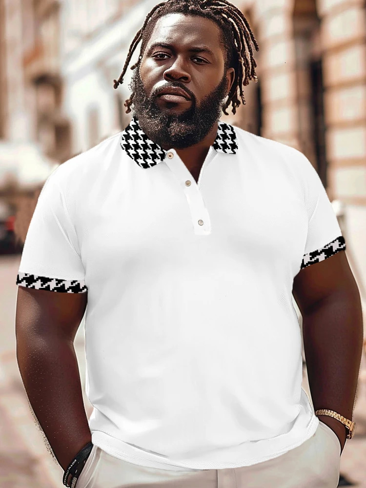 ZOOY L9XL Mens Plus Size Chest 202cm Summer Solid Plaid Polo Collar Gradient Short sleeved Shirt Tshirt 240523