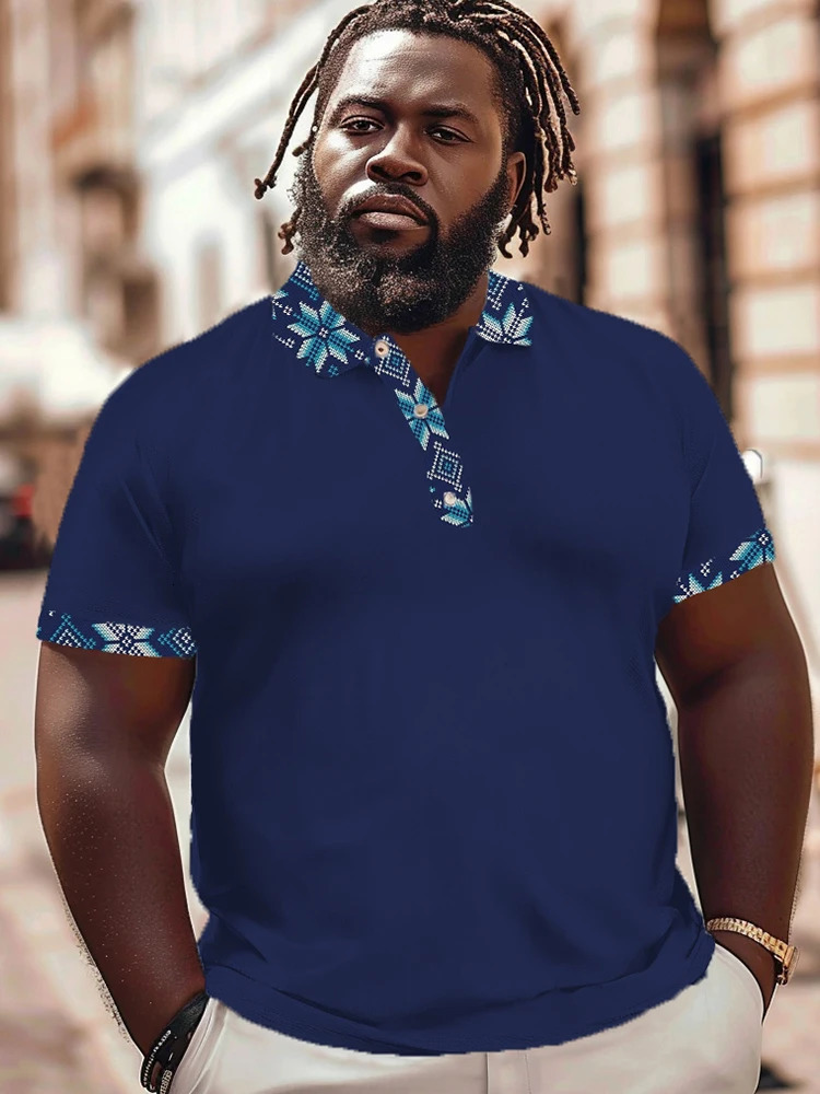 ZOOY L9XL Mens Plus Size Chest 202cm Summer Solid Plaid Polo Collar Gradient Short sleeved Shirt Tshirt 240523