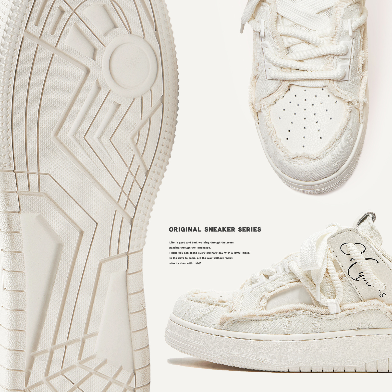 Sole Series Disruptive Aesthetics Thick Elevated Board Trendy Men's and Women's Couple Little White Shoes Lhshoe