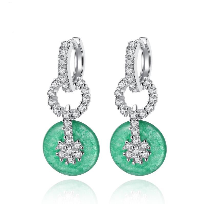 Sparkg Green Jade Dangle Earrings: Sterg Sier, Micro Sapphire, Jewelry
