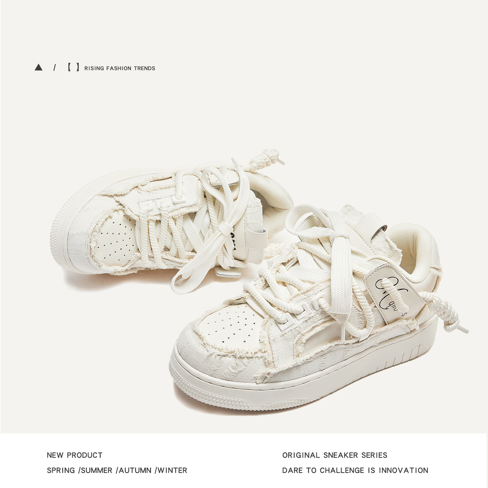 Sole Series Disruptive Aesthetics Thick Elevated Board Trendy Men's and Women's Couple Little White Shoes Lhshoe