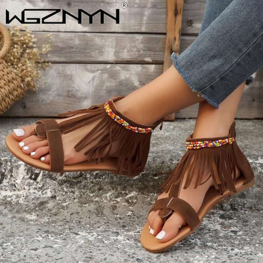 2024 For Women Ladies Chunky High Heel Back Zipper Tassel Fish Mouth Size 43 Womens Sandals Wide Width