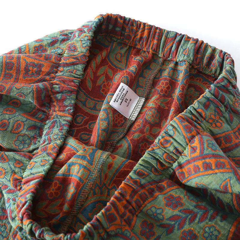 Ethnic Style Print Pajamas For Women 2 Pieces Outfit Loungewear Night Clothes Spring Autumn Long Sleeve Sleepwear Womens Cotton 240524