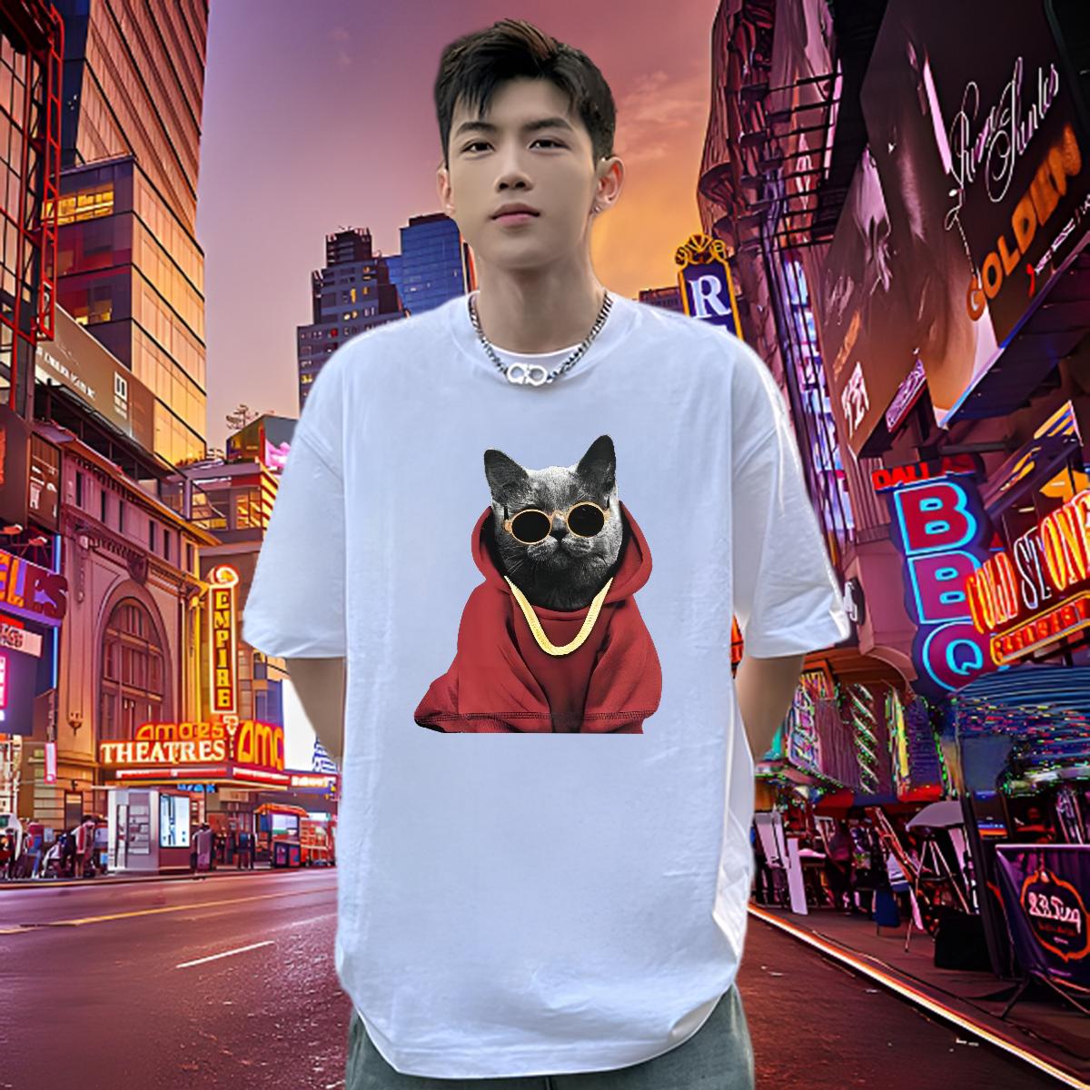 Loose Fit Men T Shirts Daily Outfit Round Neck Short Sleeve Men Tees Fashion New Anime Print Tees Shirts