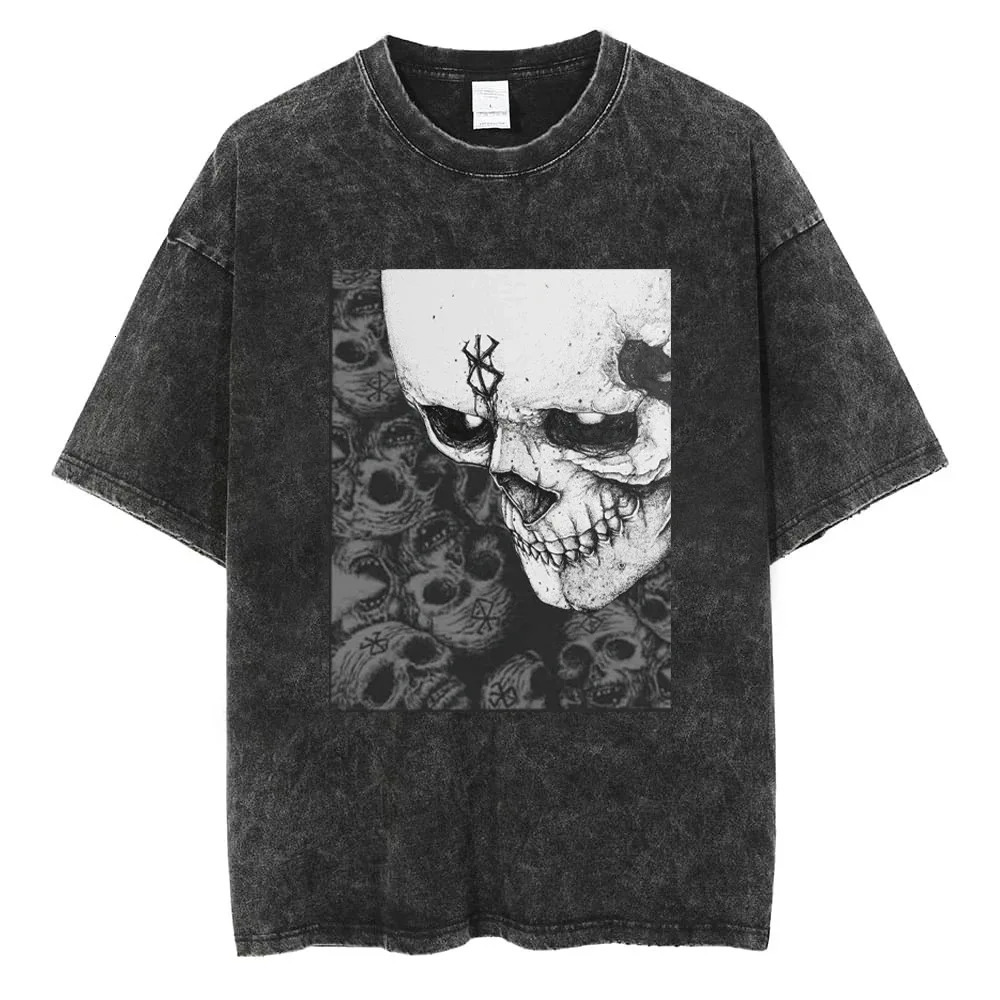Anime Clithes Summer Dragon Print T Shirt Men Vintage Washed Tshirt Short Sleeve Cotton Tops Tees Harajuku Hip Hop Streetwear 240601