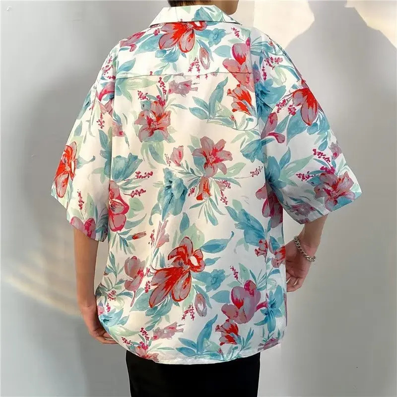 Hawaiian Shirts Men Advanced Breathable Trendy Summer Half Sleeve Floral High Street Pocket Korean Style Male Hipster Handsome 240529