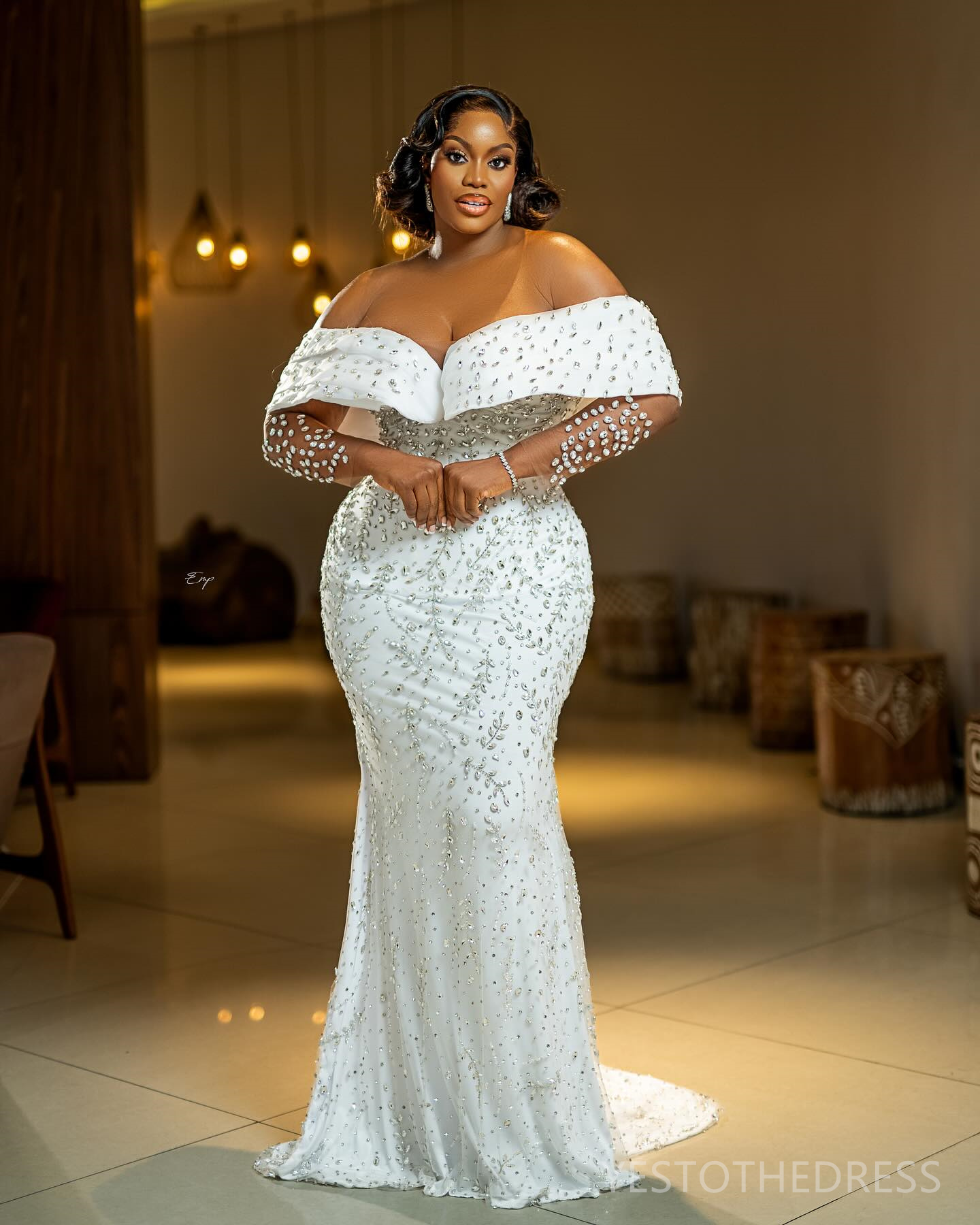 2024 Plus Size Mermaid Dresses Bride With Detachable Train Bridal African Black Women Rhinestones Decorated Wedding Gowns for Marriage D245